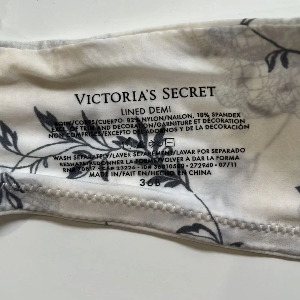 Victoria's Secret Lined Demi Bra 36B Floral Embellished Feminine Pretty Crystals
